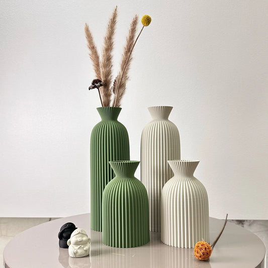Nami Vase Set — Fluted Ceramic Duo