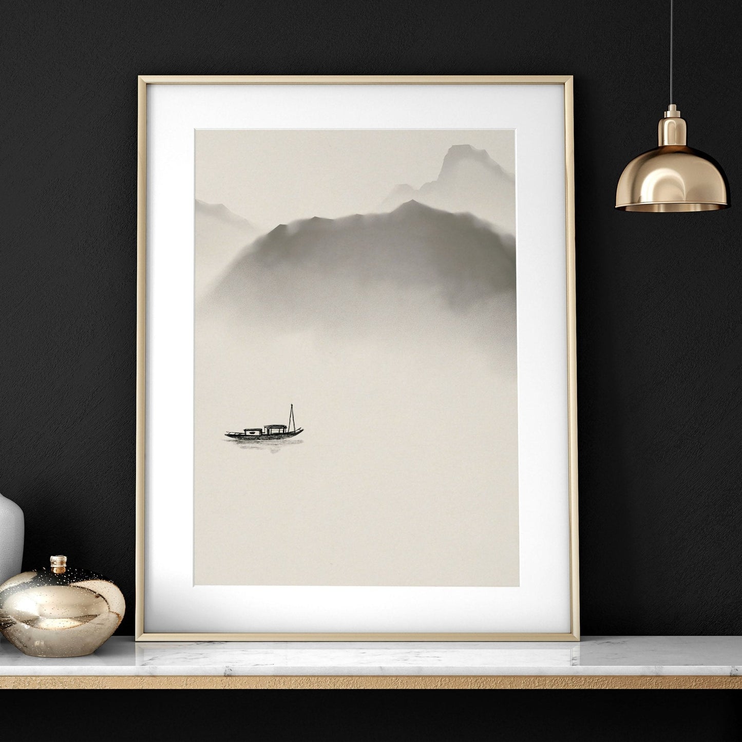 Pagoda Triptych — Japanese Ink & Gold Print Set