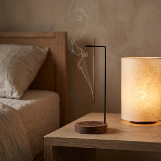 Kōro Incense Holder — Raw Wood & Brass