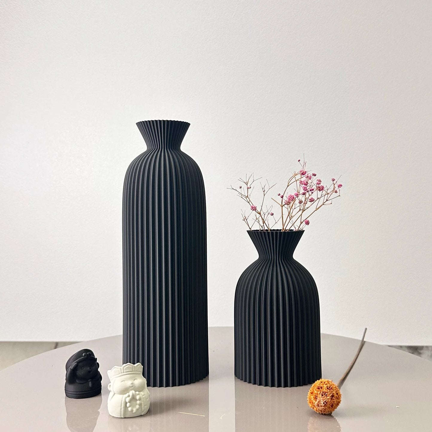 Nami Vase Set — Fluted Ceramic Duo