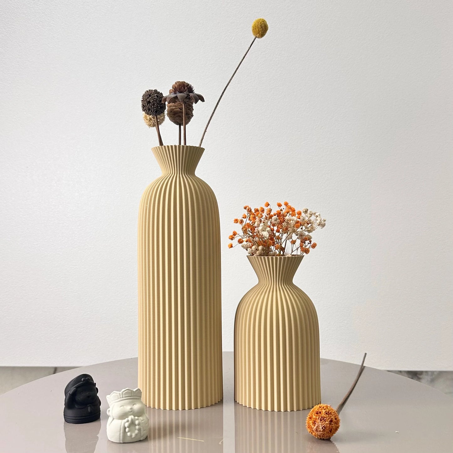 Nami Vase Set — Fluted Ceramic Duo