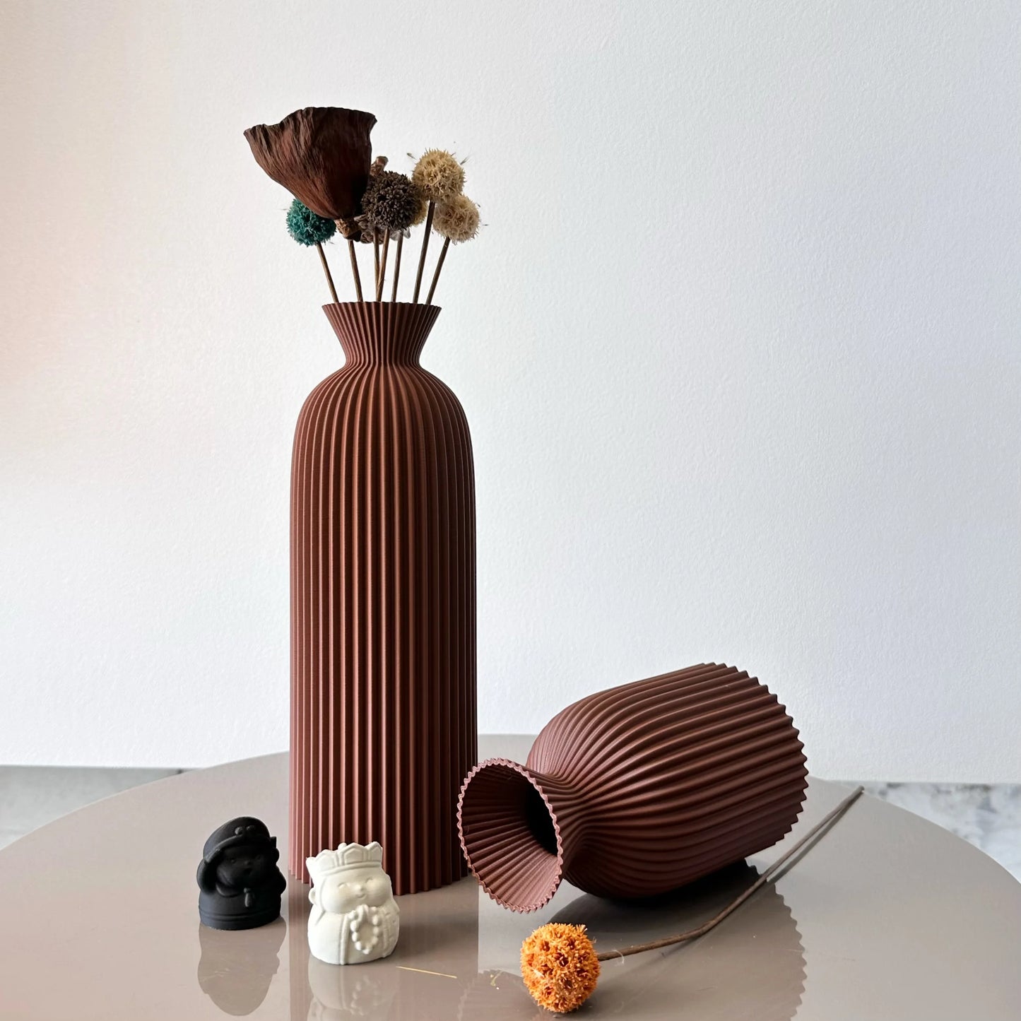 Nami Vase Set — Fluted Ceramic Duo