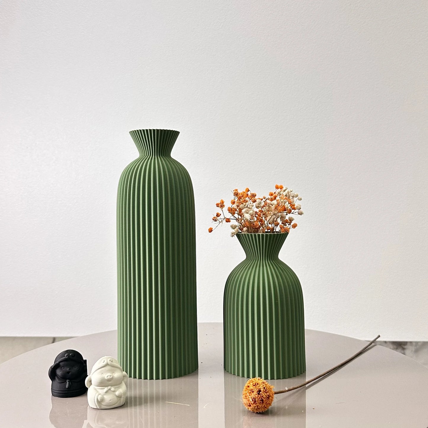 Nami Vase Set — Fluted Ceramic Duo