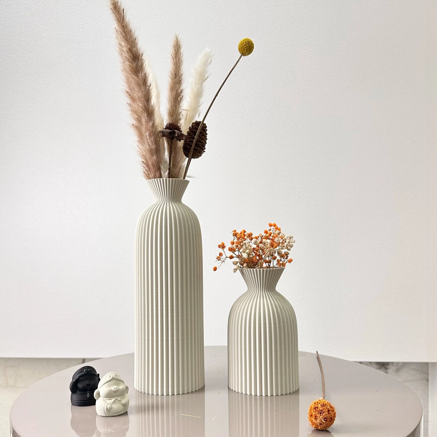 Nami Vase Set — Fluted Ceramic Duo