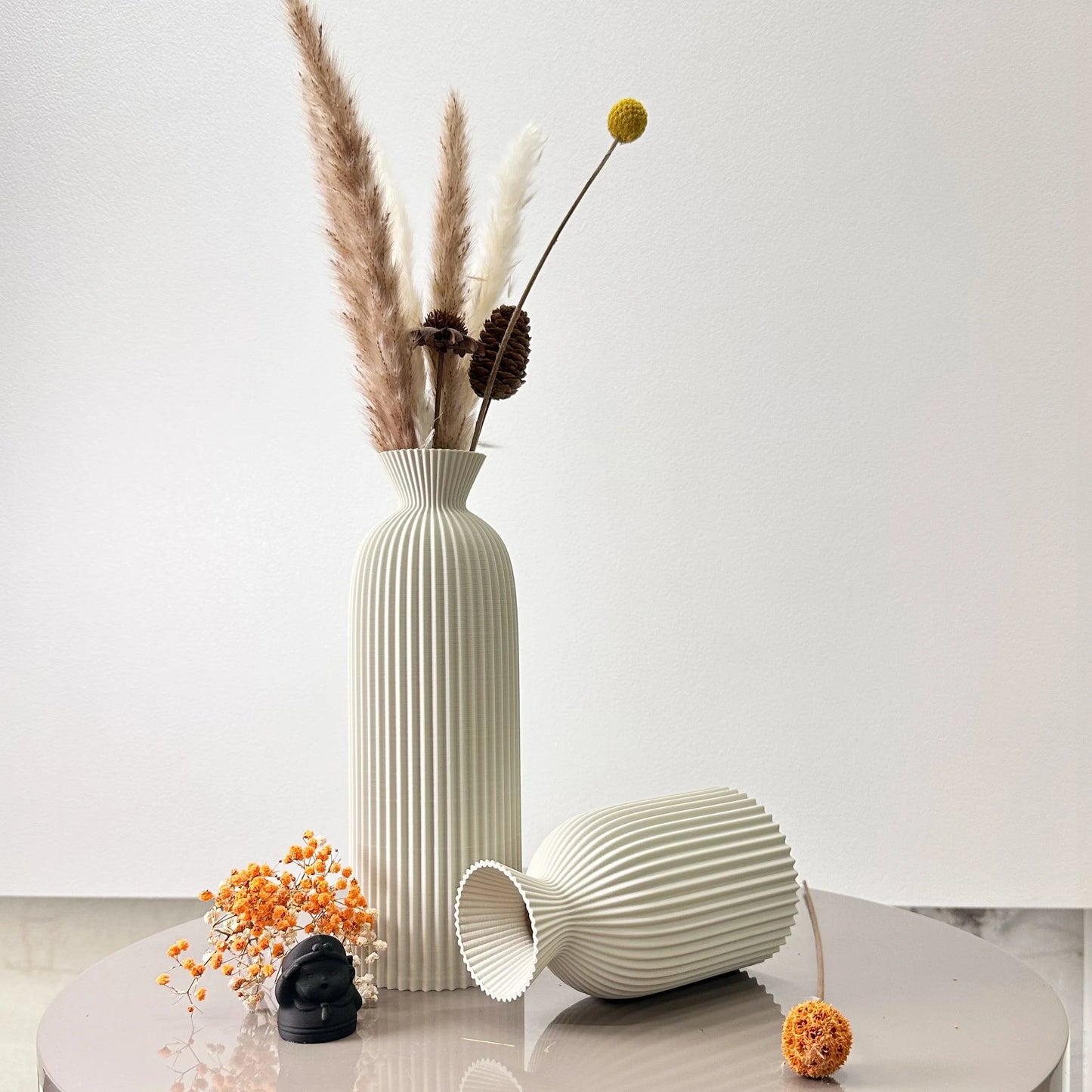 Nami Vase Set — Fluted Ceramic Duo