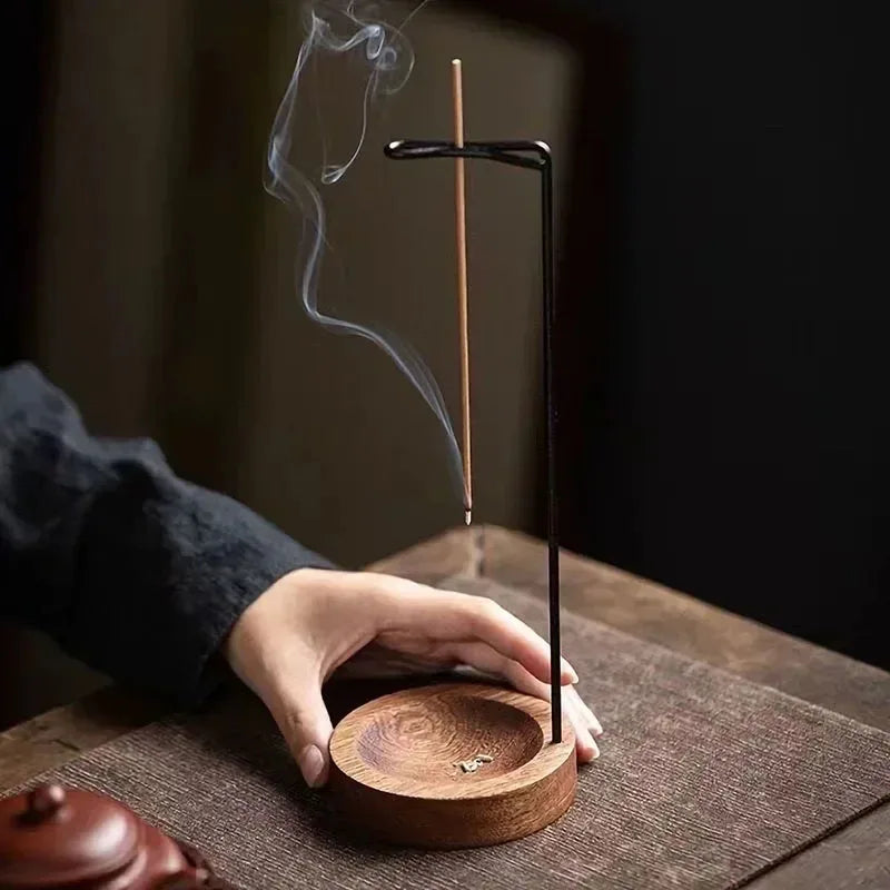 Kōro Incense Holder — Raw Wood & Brass