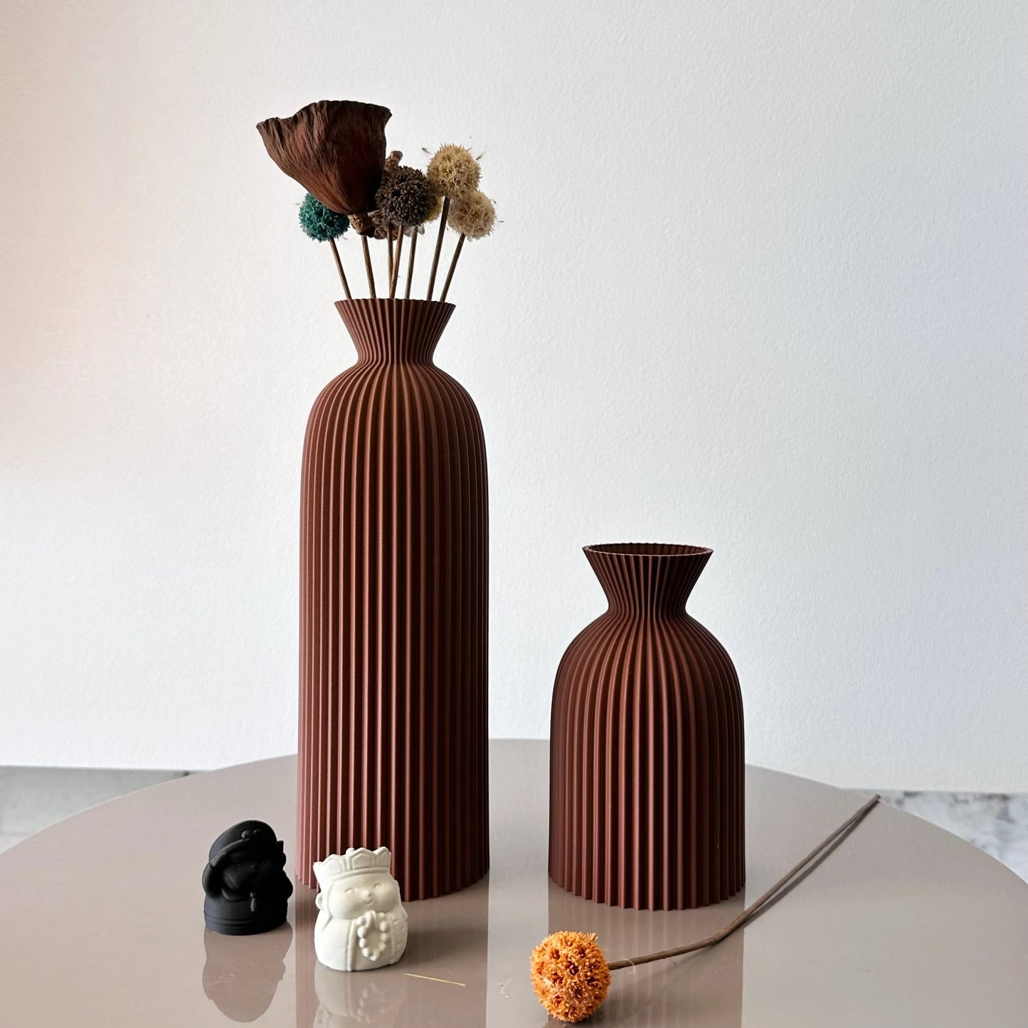 Nami Vase Set — Fluted Ceramic Duo