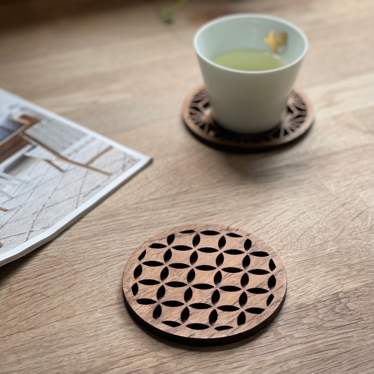 Kigumi Coaster — Japanese Pattern Teak Wood